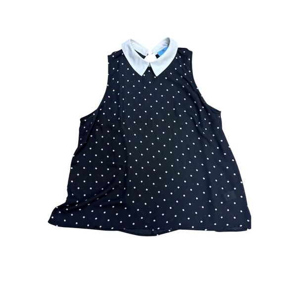 EUC CeCe Women's XL Black Sleeveless Polka Dot Blouse with Collar - Picture 3 of 5